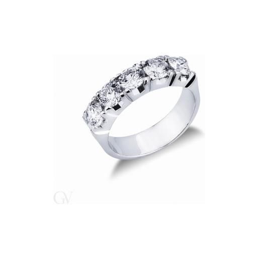 Gioielli di Valenza anello fedina in oro bianco 18k con cinque diamanti, 1.70 ct. 
