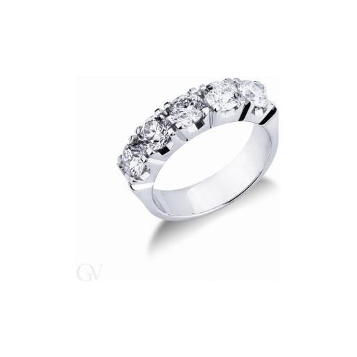 Gioielli di Valenza anello fedina in oro bianco 18k con cinque diamanti, 1.90 ct