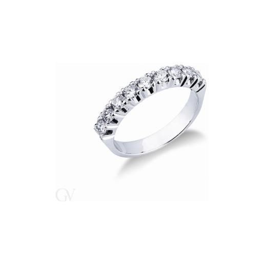 Gioielli di Valenza anello fedina in oro bianco 18k con 9 diamanti, 0.75 ct
