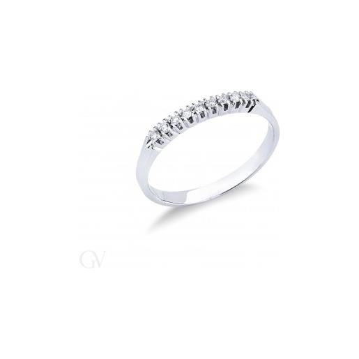 Gioielli di Valenza anello veretta a 9 pietre in oro bianco 18k con diamanti ct. 0,15