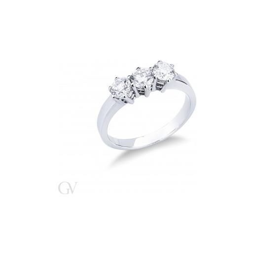 Gioielli di Valenza anello trilogy in oro bianco 18k con diamanti, ct 0.90