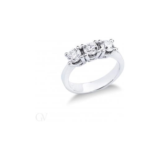 Gioielli di Valenza anello trilogy in oro bianco 18k con diamanti, ct. 1,00