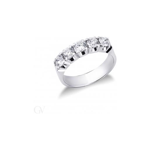 Gioielli di Valenza anello veretta a 5 pietre in oro bianco 18k con diamanti ct. 1,30