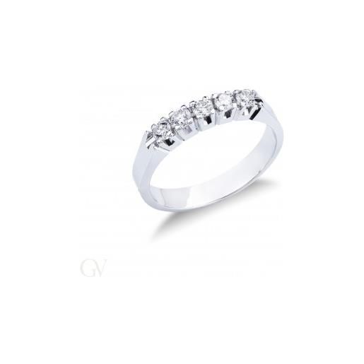 Gioielli di Valenza anello veretta a 5 pietre in oro bianco 18k con diamanti ct. 0,30