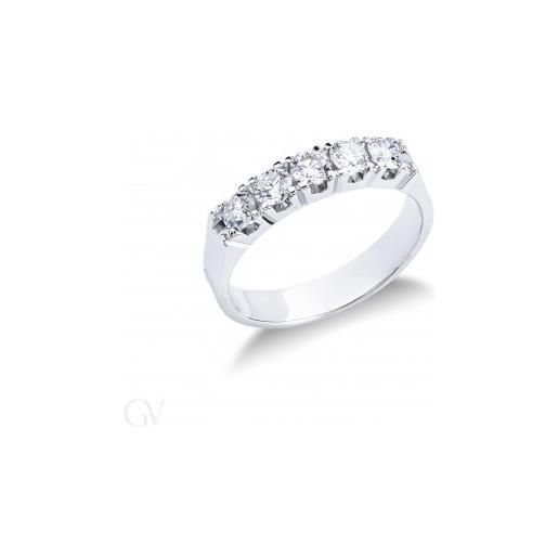 Gioielli di Valenza anello veretta a 5 pietre in oro bianco 18k con diamanti ct. 0,70