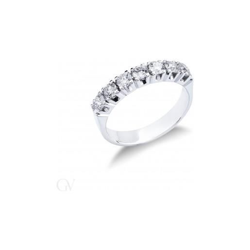 Gioielli di Valenza anello veretta a 7 pietre in oro bianco 18k con diamanti ct. 0,85
