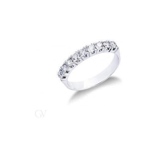 Gioielli di Valenza anello veretta a 9 pietre in oro bianco 18k con diamanti ct. 0,60