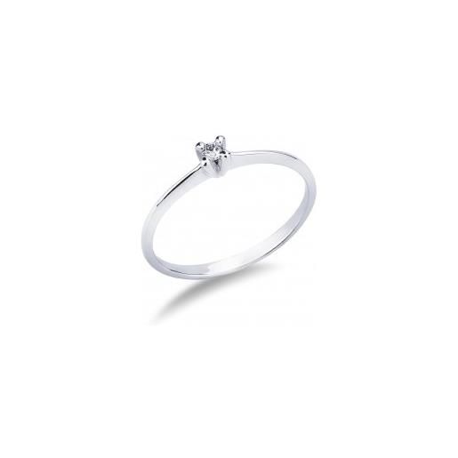 Gioielli di Valenza anello solitario modello lineare in oro bianco 18k con diamante di 0.04 ct
