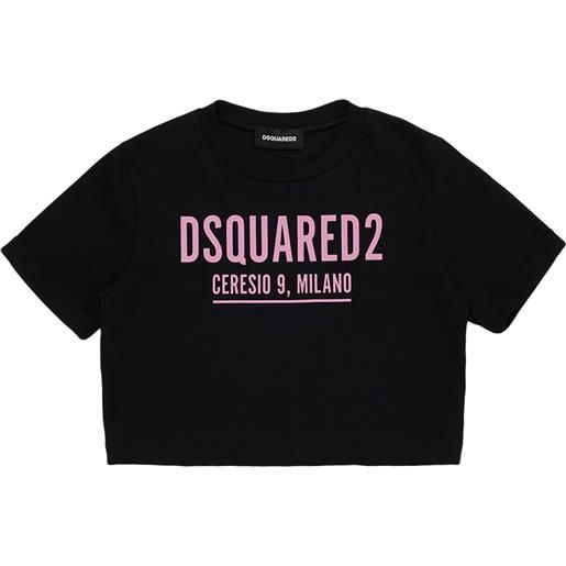 DSQUARED2 t-shirt cropped in cotone con logo gommato