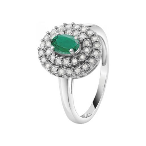Bliss anello regal in oro bianco con diamanti e smeraldo