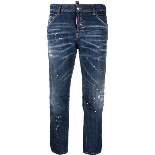 Dsquared2 jeans a vita bassa con stampa vernice - blu
