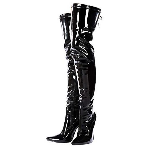 Gizelle back up over the knee boots, stivale sopra il ginocchio donna, black patent, 36 eu