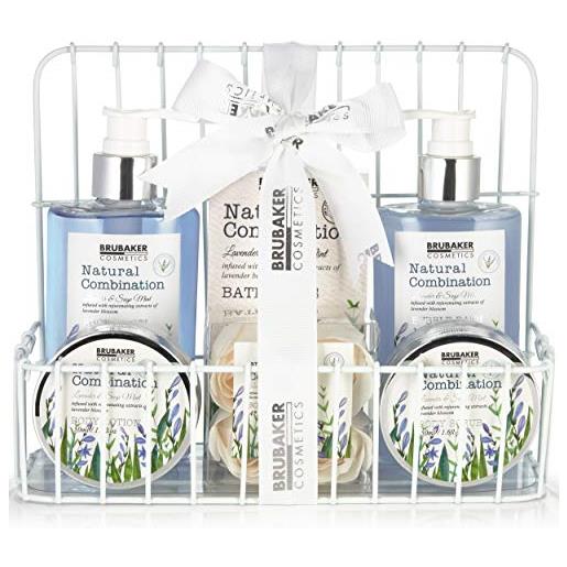 Brubaker cosmetics beauty care set cosmetico - con estratti di menta lavanda e salvia - set regalo sulla mensola del bagno bianco