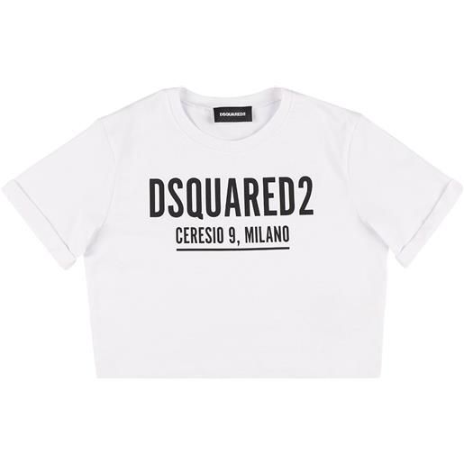 DSQUARED2 t-shirt cropped in cotone con logo gommato