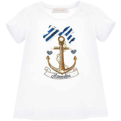 Monnalisa t-shirt stampa marinière in strass e perle