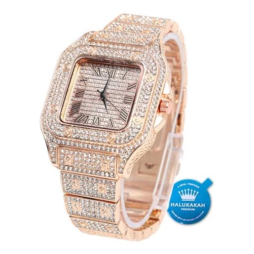 HALUKAKAH orologio d'oro con diamanti, uomo oro rosa plated 40mm larghezza quadrante quadrato quartz 24cm, confezione regalo gratuita