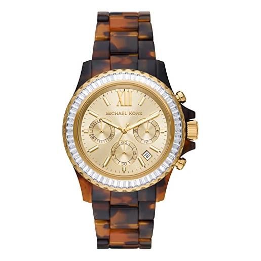 Michael Kors orologio everest da donna, movimento cronografo, cassa 42 mm in acetato tartaruga con cinturino in acetato, mk7239, marrone scuro e oro