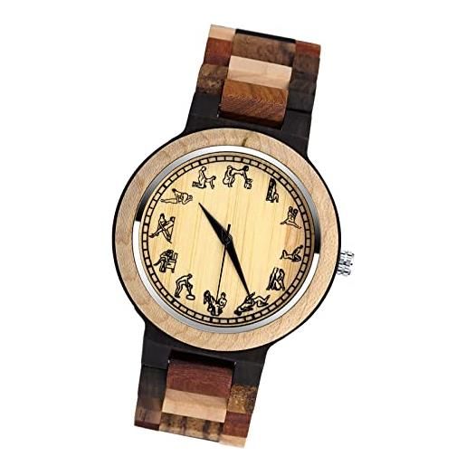 MicLee-orologio di legno al quarzo quadrante puntatore divertente azione orologio cinturino in acciaio inox adatto per gli uomini e le donne