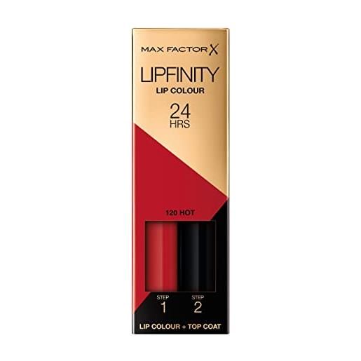 Max Factor - lipfinity lip colour - rossetto lunga durata e gloss idratante con applicazione bifase - nuance 120 hot - 2.3 ml e 1.9 g