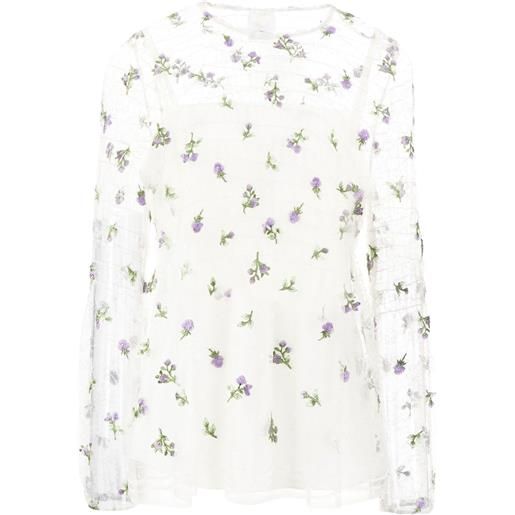 Anna Sui blusa semi trasparente con ricamo a fiori - bianco