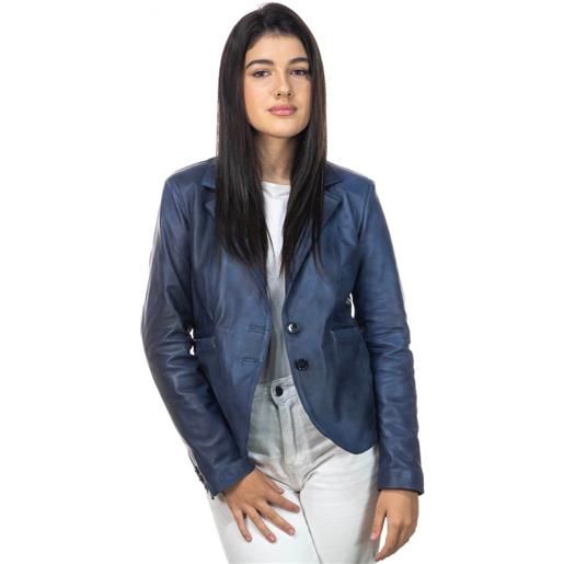 Leather Trend classic 712 - giacca donna blu in vera pelle
