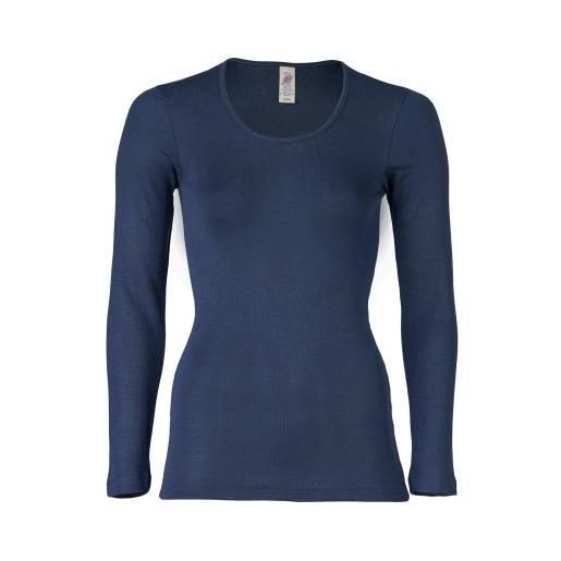 Engel maglietta donna a manica lunga in lana seta - col. Blu marine