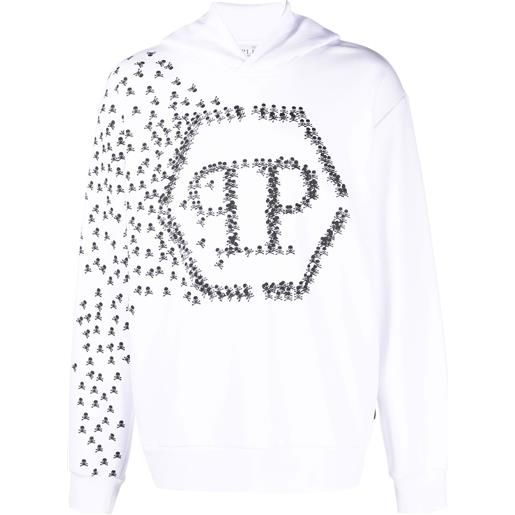 Philipp Plein felpa skull and bones con cappuccio - bianco