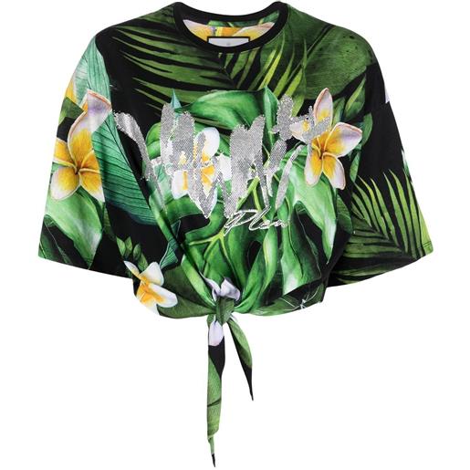 Philipp Plein t-shirt crop a fiori - verde