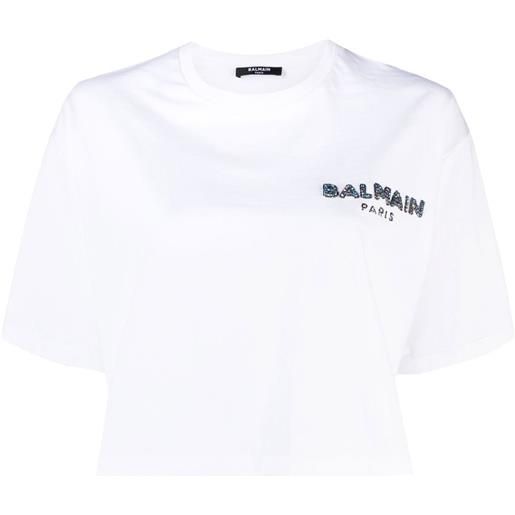 Balmain printed logo cropped t-shirt - bianco