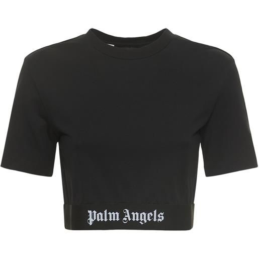 PALM ANGELS t-shirt cropped in cotone stretch con logo