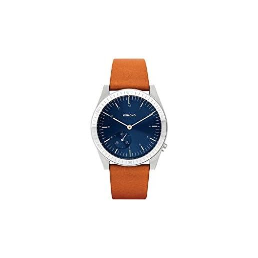 KOMONO ray legacy leather silver blue cognac men's japanese quartz analogue watch with genuine leather strap