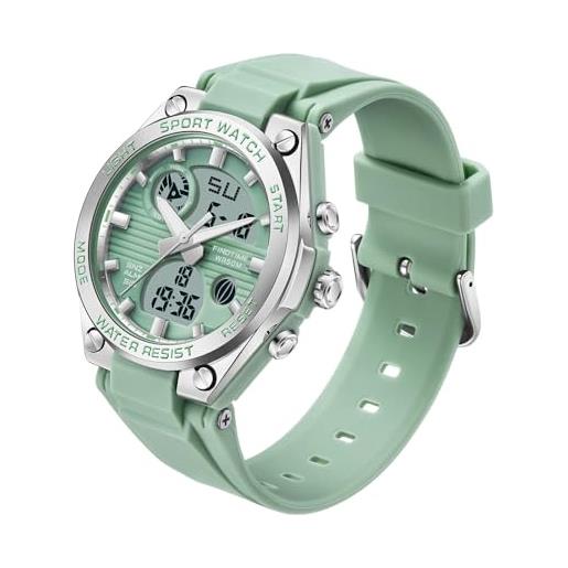 findtime orologio digitale da donna sport impermeabile analogico orologio militare tactico retroilluminazione led cronometro allarme orologio digitale, verde, cinghia