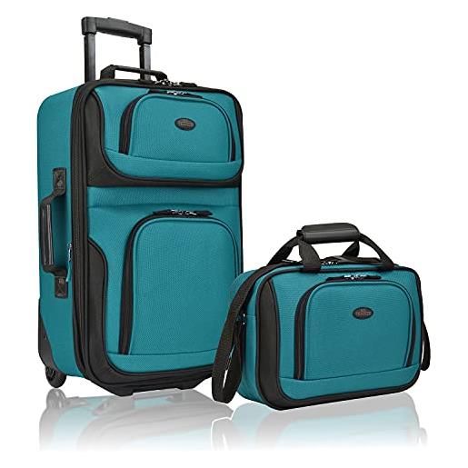 U.S. Traveler rio - set di valigie a mano espandibili in tessuto robusto, foglia di t, 2 wheel, rio - set di valigie a mano espandibili in tessuto robusto