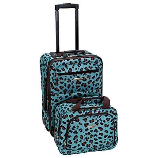 Rockland set di valigie verticali softside moda, blu leopardato. , 2-piece set (14/19), set bagagli