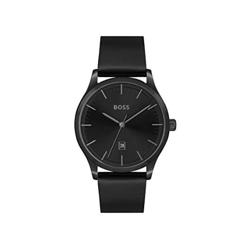 BOSS orologio analogico al quarzo da uomo collezione reason con cinturino in acciaio inossidabile o in pelle, nero (black)