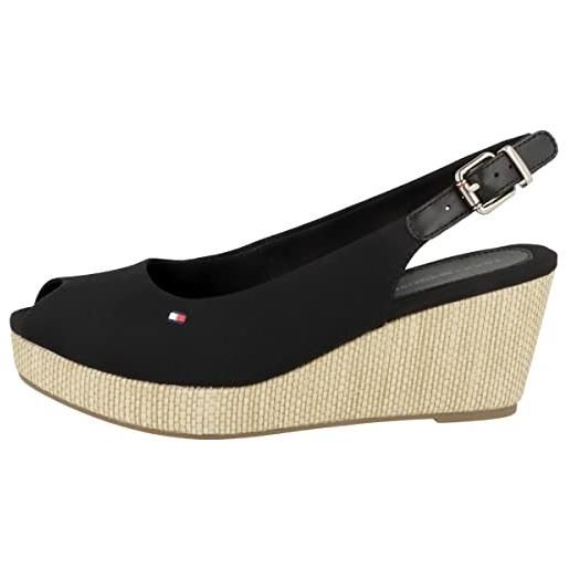 Tommy Hilfiger espadrillas wedge donna iconic elba sling back wedge tacco a zeppa, blu (space blue), 40