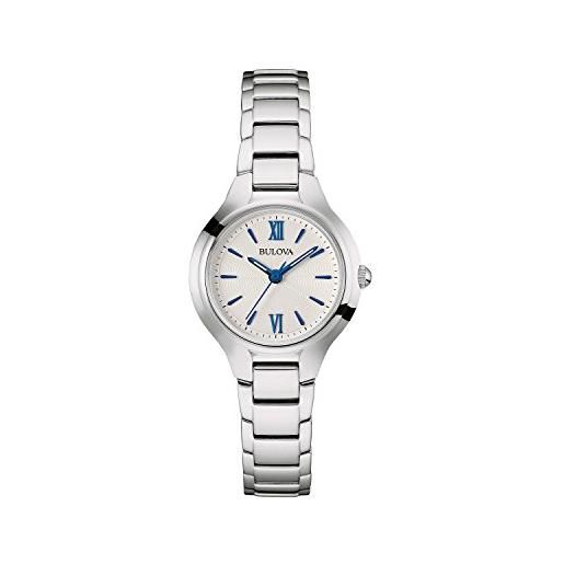 Bulova orologio da donna disegnata da donna in acciaio inox - bianco blu quadrante classico vestito orologio da polso 96l215