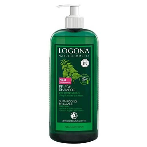 LOGONA Naturkosmetik shampoo nutriente per capelli naturalmente sani, adatto per tutti i tipi di capelli, shampoo per capelli con formula vegana di ortica biologica, 1 x 750 ml (misura vantaggiosa)