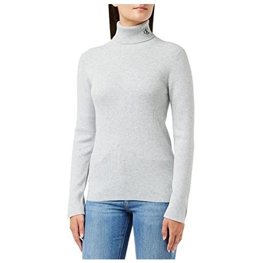 Calvin Klein Jeans ck tight roll neck sweater j20j219779 maglioni, grigio (light grey heather), s donna