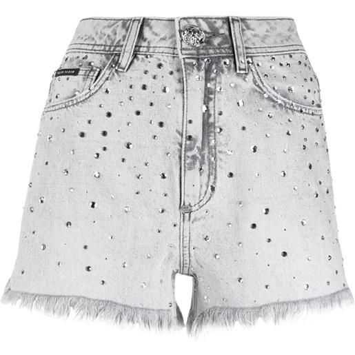 Philipp Plein shorts denim con decorazione - grigio