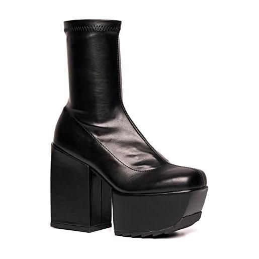LAMODA pretty please, mid calf boot donna, in poliuretano nero, 37 eu