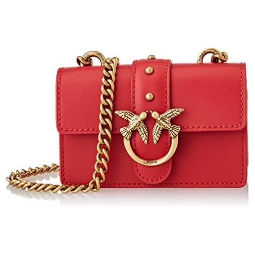 Pinko love micro c vitello seta, borsa donna, r41q rosso granato-antique gold, u