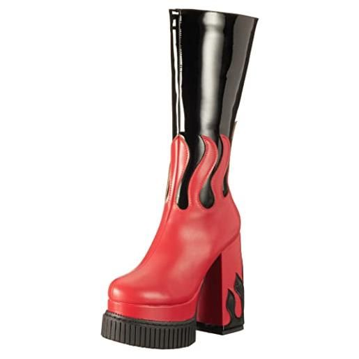 LAMODA show off, mid calf boot donna, black patent red flame, 38 eu