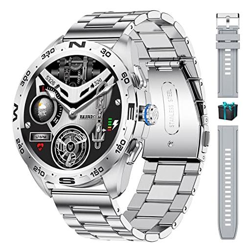 LIGE 2022 smartwatch uomo, 1,32 hd smartwatch con chiamate, orologio intelligente con cardiofrequenzimetro/modalità sportive/notifiche messaggi, ip67 impermeabile fitness orologio per android ios, argento