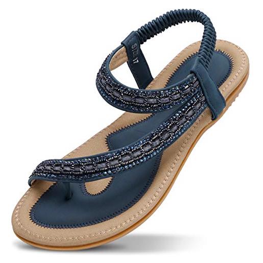 Zoerea sandali piatti da donna da estate strass fiore bohemia flip flop spiaggia estivi scarpe casual open toe tacco piatto stile 2 nero, 38 eu