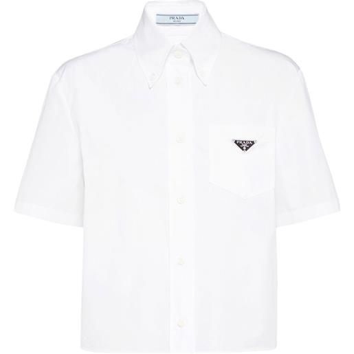 Prada camicia crop con placca logo - bianco