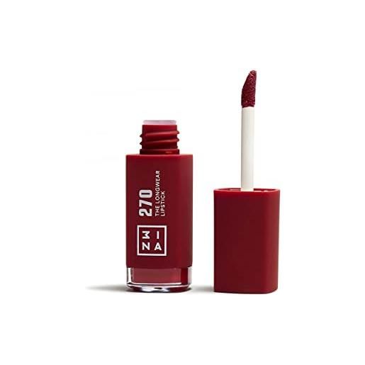 3ina makeup - the longwear lipstick 270 - rosso scuro - rosetto rosso con acido per nutrire le labbra - rossetto opaco lunga durata altamente pigmentato - vegan - cruelty free