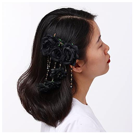 COSDREAMER lolita - fermaglio per capelli con perle e fiori, stile gotico, colore: nero