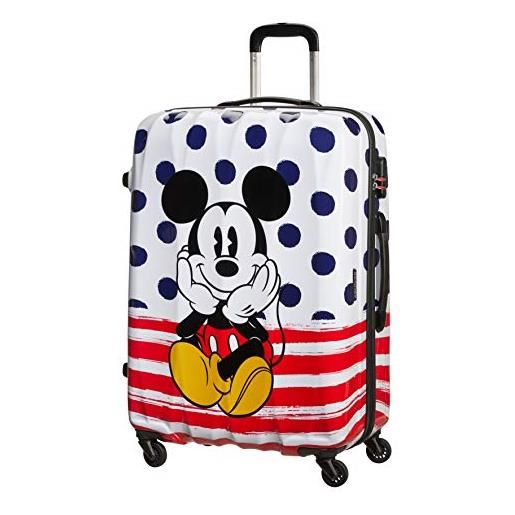 American Tourister disney legends - spinner l, bagaglio per bambini, 75 cm, 88 l, multicolore (mickey blue dots)