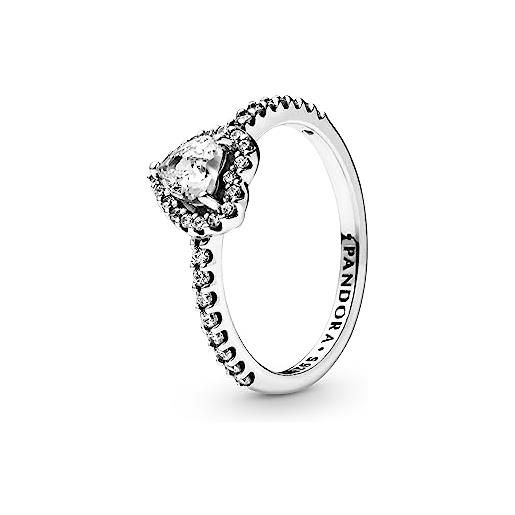 Pandora timeless anello con cuore in rilievo in argento sterling con zirconia cubica trasparente, 56